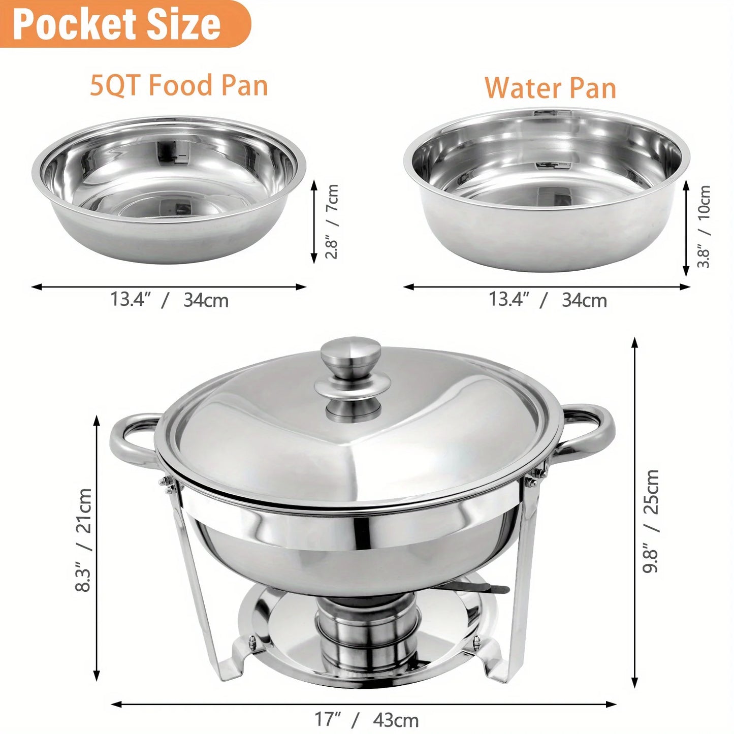 8 Pack Chafing Dish Buffet Set, Stainless Steel Food Warmer Kit with Lids, Food Pans, Water Pan and Fuel Holders for Restaurant