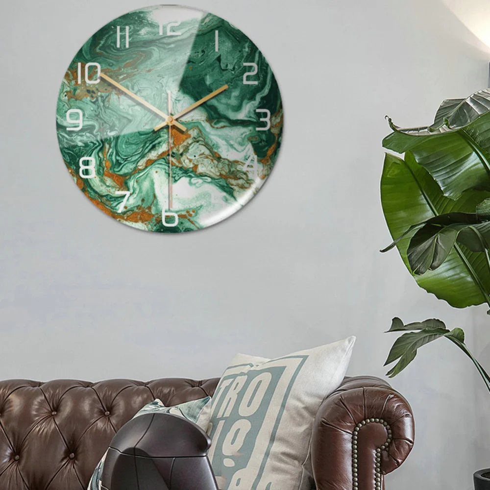 Luxury 3D Acrylic Black Gold Marble Pattern Wall Adhesive Clock Metal Needle Silent Clock Mechanism Modern Living Room Home Deco