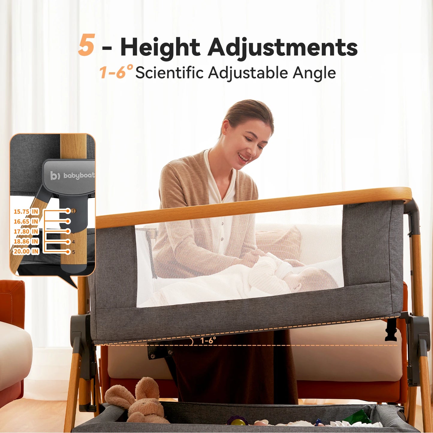 Cozy2 Baby Bedside Bassinet Sleeper Portable Travel Bassinet with Bigger Wheels 3 in 1 Bassinet Crib with Mattress, Storage Bask