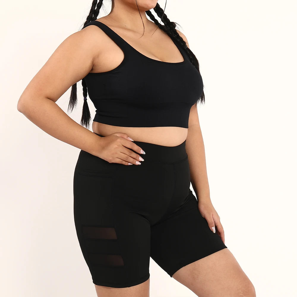 Plus Size Women Screw Thread Seamless Sports Bra Yoga Crop Top Fitness Running Solid Gym Tank Tops Woman Clothing 0XL-3XL