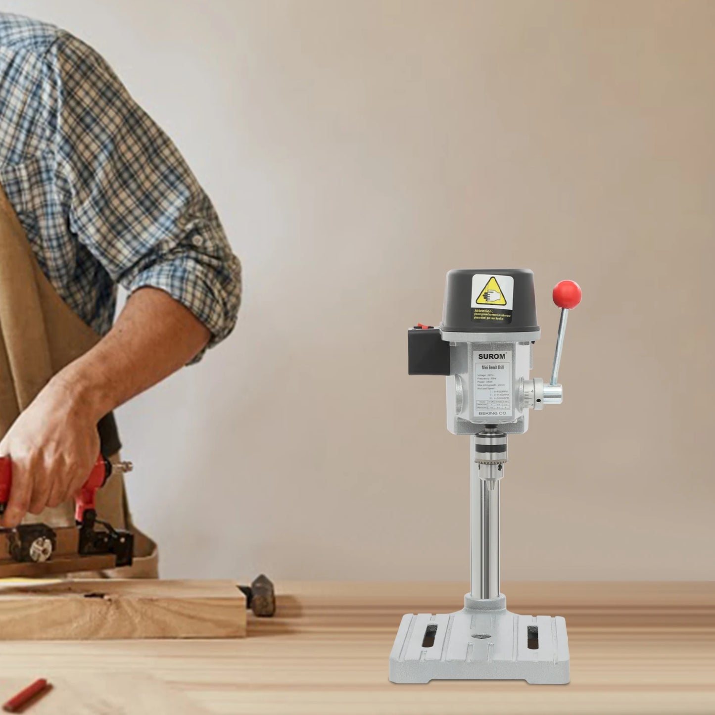 340W Mini Bench Drill Press, 5158A Corded Table Drill, Portable Bench Drilling tool， roller speed control,110/220v