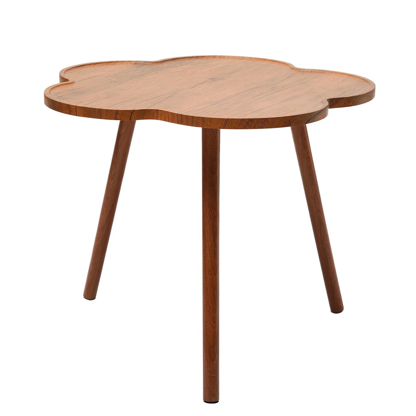 23.6" Flower-shaped Coffee Table Log Color with Wood Legs for Living Room,Bedroom,Study,Backyard,Balconies,Suitable Height