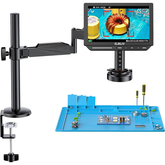 Elikliv EM4K-AF Flex 4K Autofocus Soldering Microscopio for Electronics 10.1'' Digital Microscope 2000X HDMI Microscope with Arm
