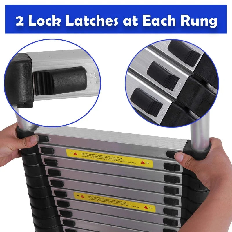 QIMU 20FT 6.2M Aluminum Extension Folding Loft Ladder with 2 Detachable Hooks, Max Load 330LBS for DIY Home Use