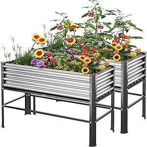 doniks 2pcs raised garden bed with legs, 48×24×32in large outdoor metal galvanized garden planting box, 600lb capacity for veget