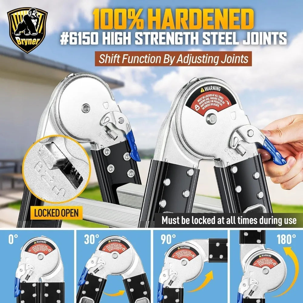 Step Folding Ladder 19.6ft Multi-Purpose Aluminium Extension Ladders, 7 in 1 Folding Adjustable Telescoping Step Ladder 330lbs