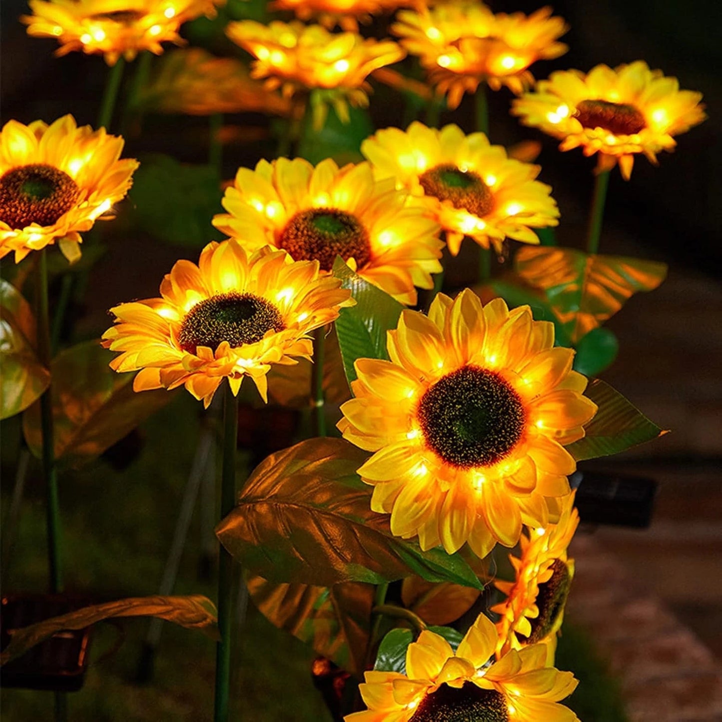 2Pack 3-Head Garden Lights Solar Powered, Waterproof IP65 Solar Lights With Bigger Sunflower Realistic Solar Flowers Lights For