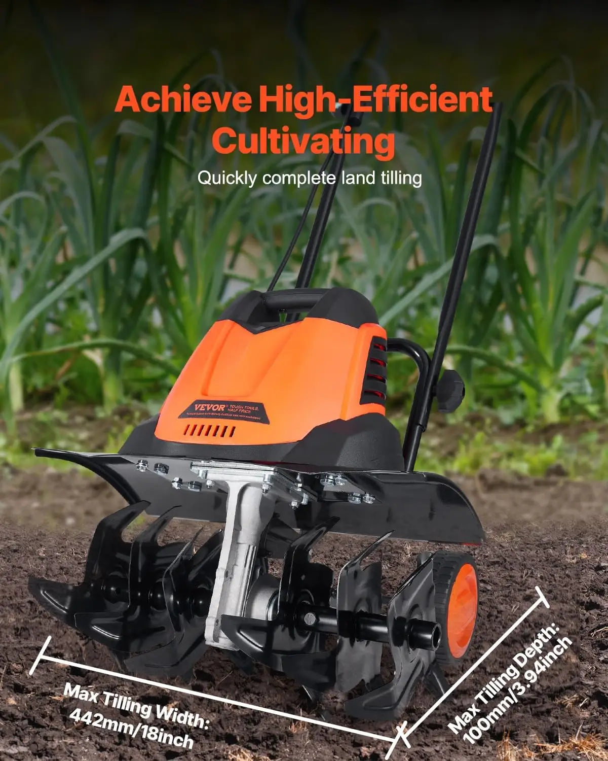 12 Amp Electric Tiller, 18" Tilling Width 3.94" Tilling Depth Corded Electric Tiller/Cultivator, Steel Mn Tines