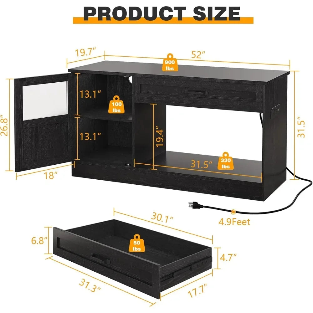 Fish Tank Stand with Drawer Reptile Tank Stand with Power Strip and LED Light Aquarium Stand for Home Use