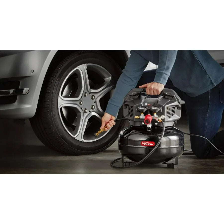 Hyper Tough Black 150 PSI Oil-Free Pancake Air Compressor 6 gal