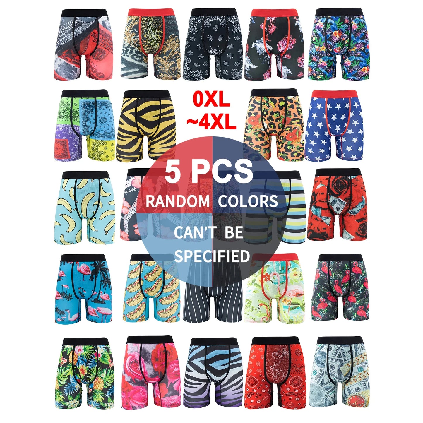 5Pcs Fashion Print Men Underwear Boxer Men's Panties Lingerie Men Underpants Boxers Trunks Plus Size XL-5XL Men's Boxer Briefs