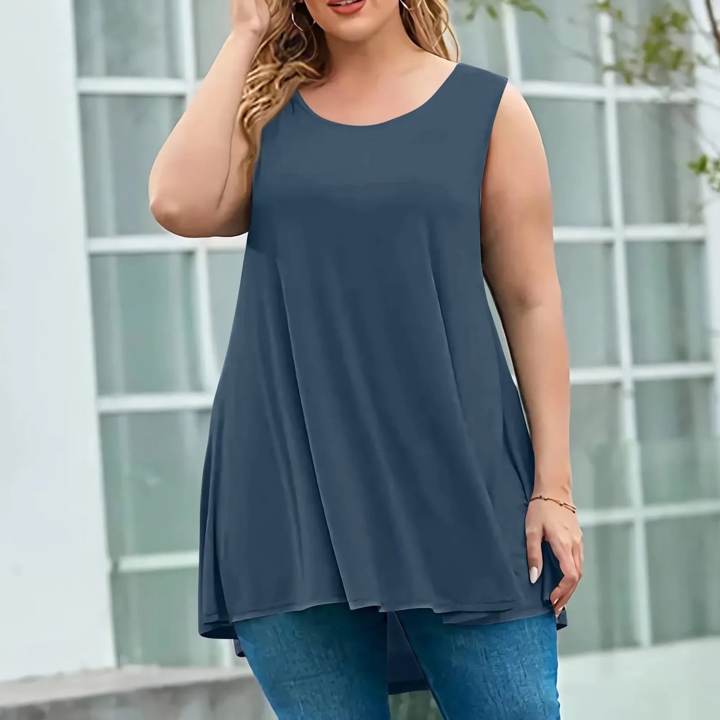 Plus Size Tanks & Camis women's fashion summer round neck sleeveless casual solid color loose pullover top plus size vest tops