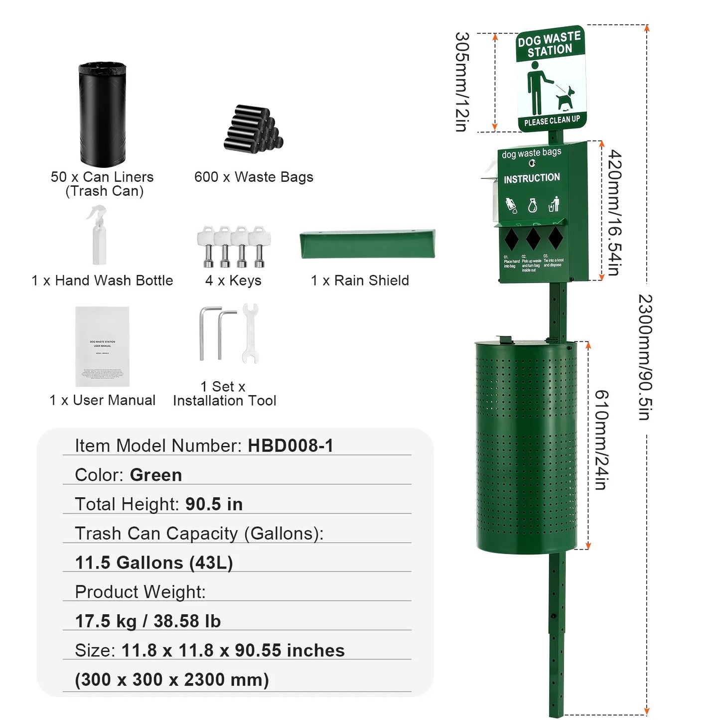 SucceBuy Dog Waste Station with Hand Wash Bottle Commercial Dog Poop Station Bag Dispenser Dog Waste Disposal System for Outdoor