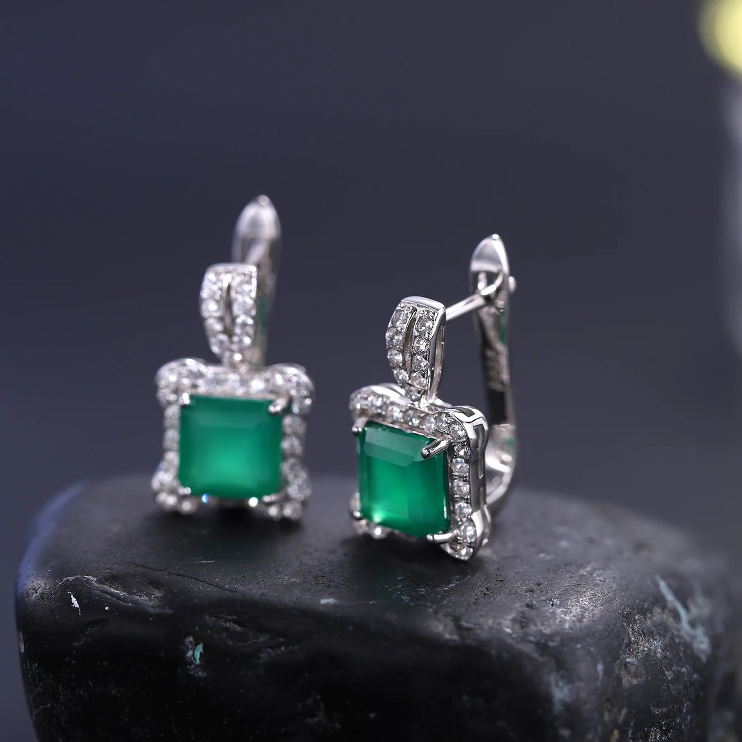 GEM'S BALLET Onyx Earrings 3.77Ct Natural Green Agate Gemstone Earrings 925 Sterling Silver Vintage Stud Earrings For Women