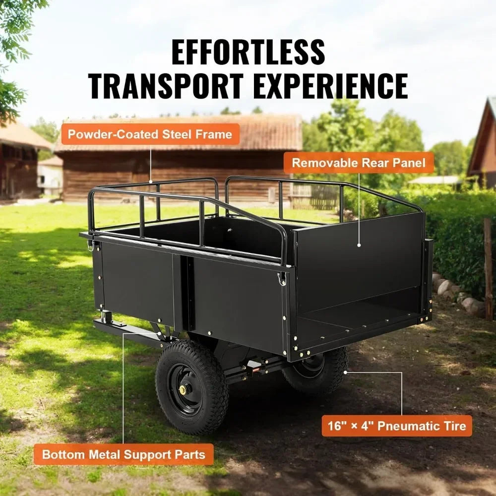 Heavy Duty ATV Trailer Steel Dump Cart Tow Behind, 750 lbs 15 Cubic Feet, Garden Utility Trailer Yard Trailers