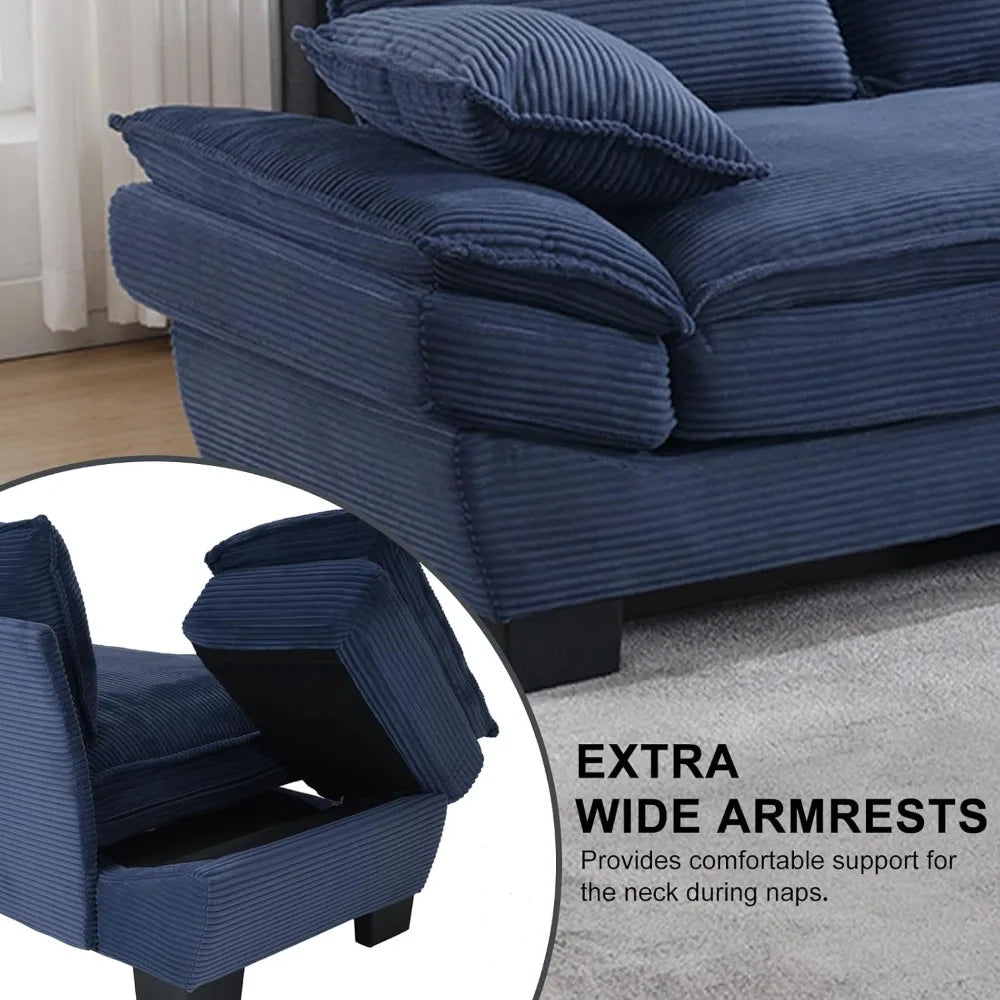90" Oversized Loveseat Sofa,Modern Corduroy Loveseat Couch,Comfy Deep Seat,Upholstered Sectional Sofa