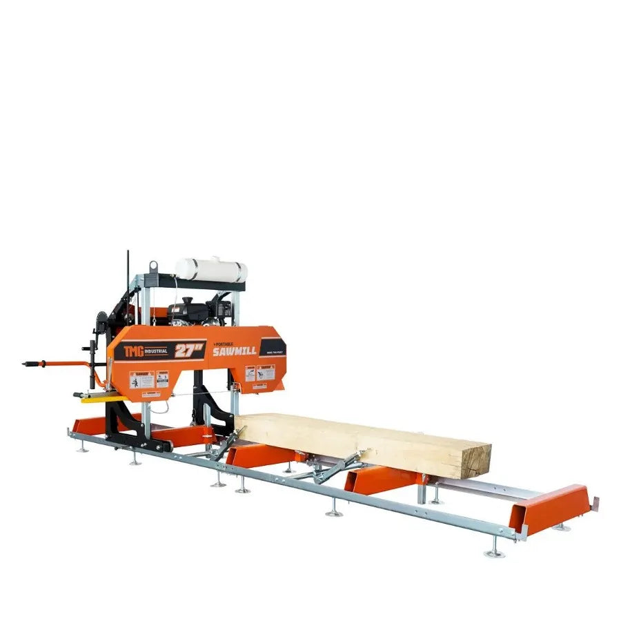 27 Portable Sawmill 14 HP Kohler Gas Engine 21 Board Width 12' Log Length 141 2' Track Bed TMGPSM27