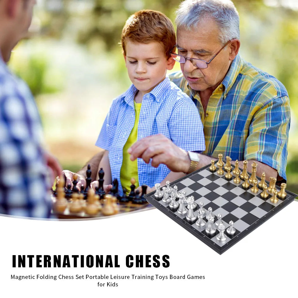 Folding Travel Chess Board Game Sets Gold Silver Beginner Chess Set Portable Chess Set Board Game for Children Adult Party