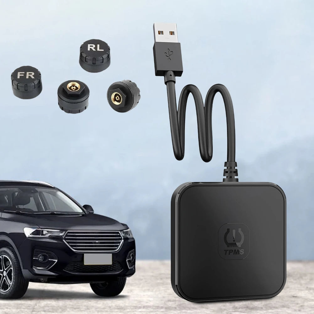 USB TPMS Tire Pressure Monitoring System with 4 External Sensors 0-116PSI Wireless Transmission TPMS for Android Car DVD
