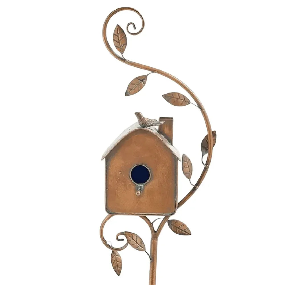 Sturdy Metal Birdhouse Garden Stake with Pole Waterproof Rustic Iron Decoration for Outdoor Garden Yard