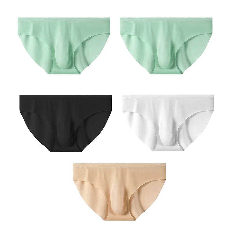 5 PCS/SET Men's Briefs Summer Ice Silk Underwear Sexy Seamless Breathable Low Waist Panties Shorts Plus Size 3XL  Lingerie