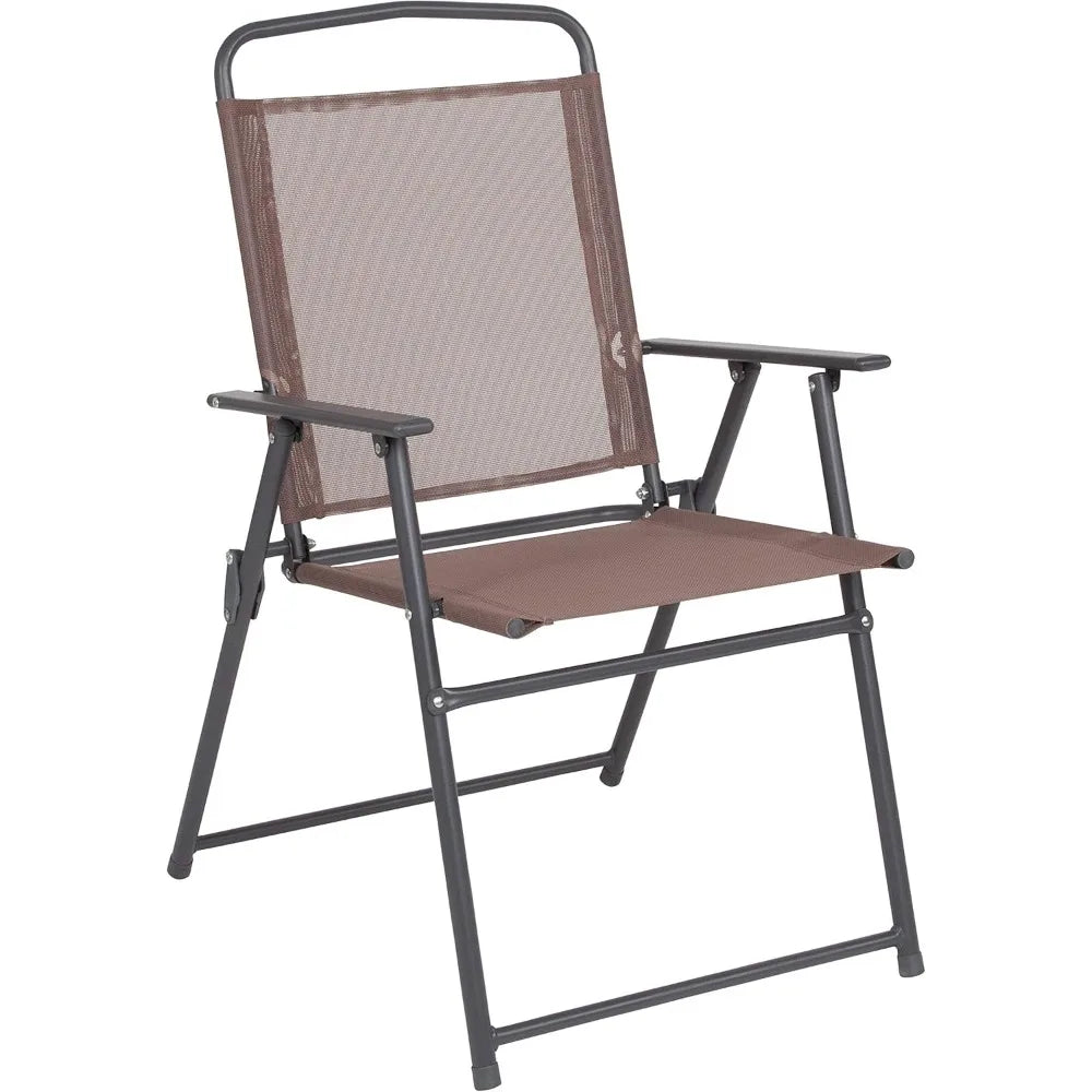 EMMA + OLIVER 6 Piece Brown Patio Garden Set with Umbrella Table and Set of 4 Folding Chairs