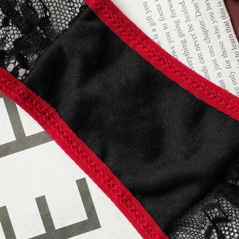 3PCS Women's Sexy Lace Strap Briefs Thin Cross-Color Hollow Transparent French Underwear Sweet Bow Breathable Low-Rise Panties