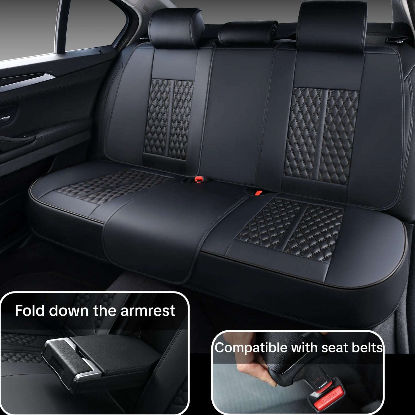 PU leather car seat cover, suitable for most 5-seat cars, split seat cover, waterproof and anti-fouling, easy installation,