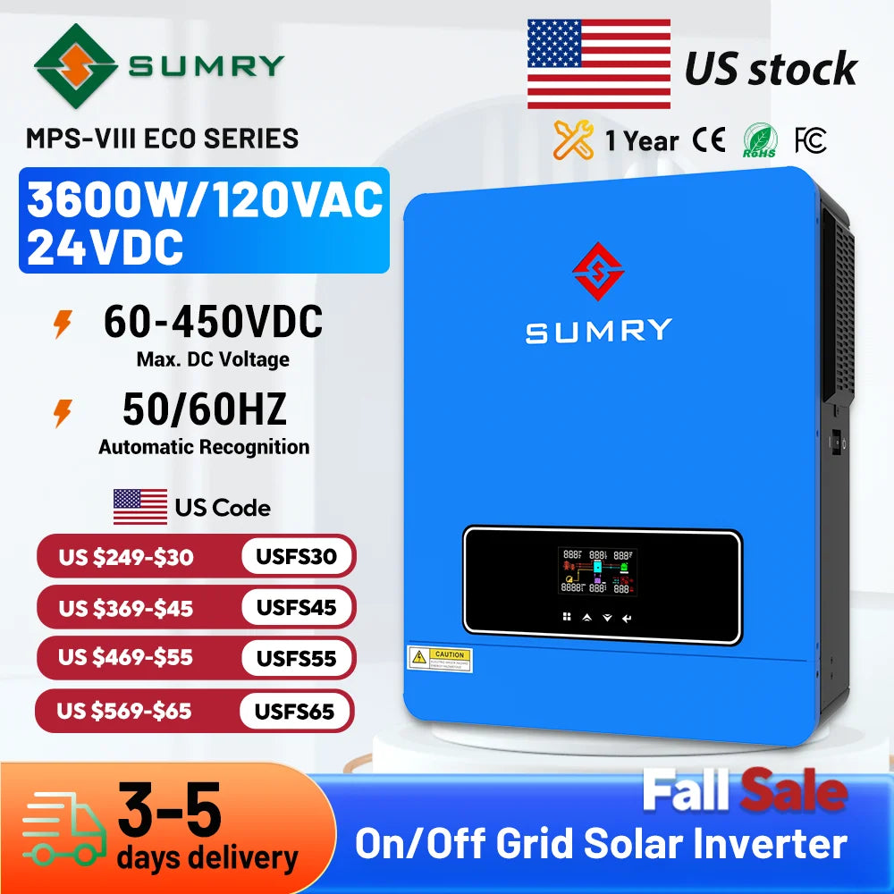 Sumry 3.6kW Hybrid Solar Inverter 110 120V 24V MPPT 120A
