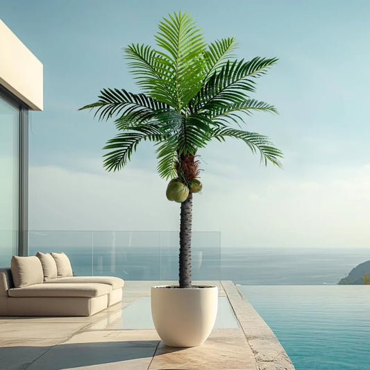 6FT Artificial Phoenix Palm Tree with Coconut Fruit Outdoor Indoor Decor Large Faux Coconut Silk Palm Tree Tropical Fake Tree La