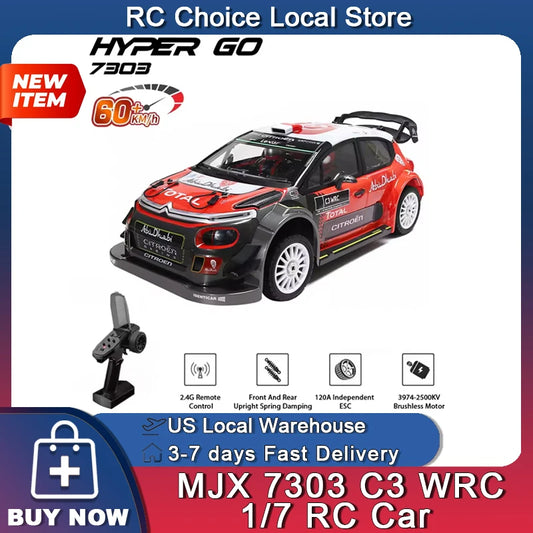 MJX 7303 C3 WRC 1/7 RC Car Brushless Drift Remote Control 60km/h Four-Wheel Drive High-Speed Rally Car Professional Toy Vehicle