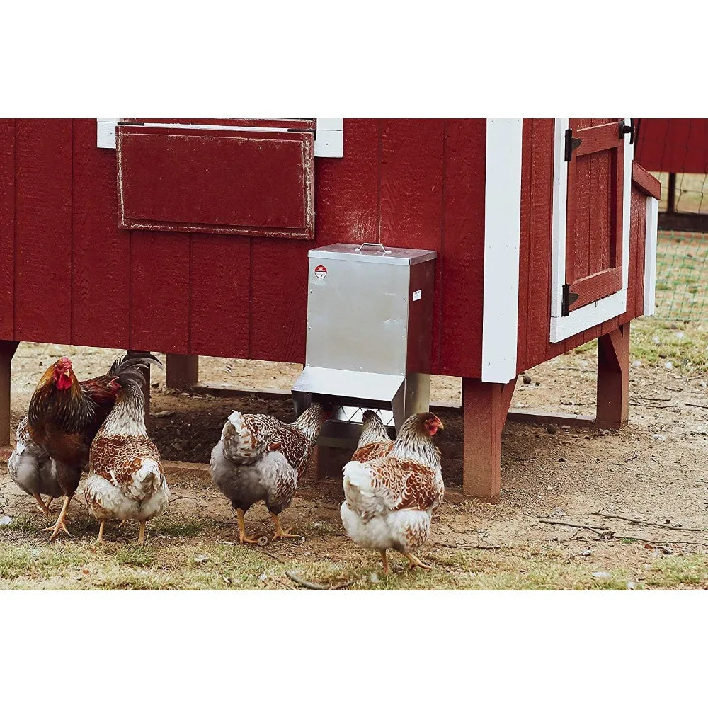 RentACoop Mounted Metallic Trough Poultry Feeder: Waterproof, Chickens/Poultry/Etc. (50LB Capacity)