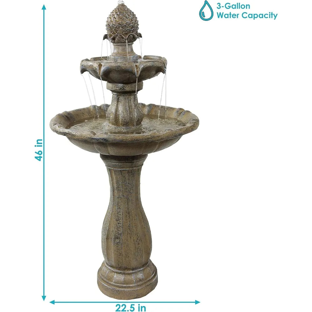 Pineapple 46-Inch 2-Tier Outdoor Solar Fountain - Decorative Water Fountain with Pump for Garden, Patio, Yard or Balcony - Eart