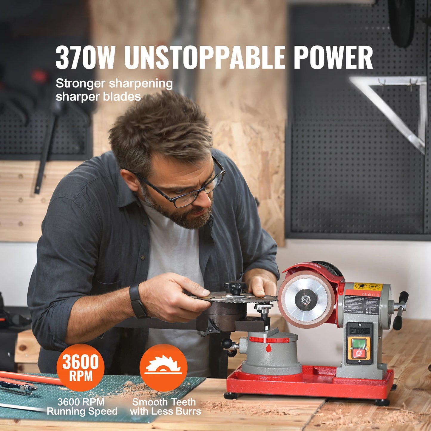 SucceBuy Circular Saw Blade Sharpener 370W Sharpening Machine 3600RPM Saw Blade 5Inch Wheel Rotary Mill Polisher for Carbide