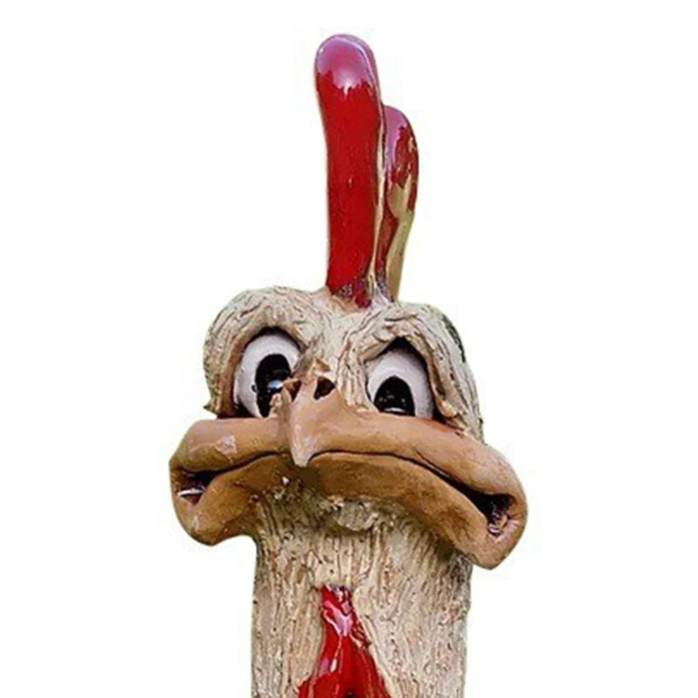 Funny Garden Chicken Figurine Handmade Resin Farm Chicken Head Statue for Creative Outdoor Garden Decor