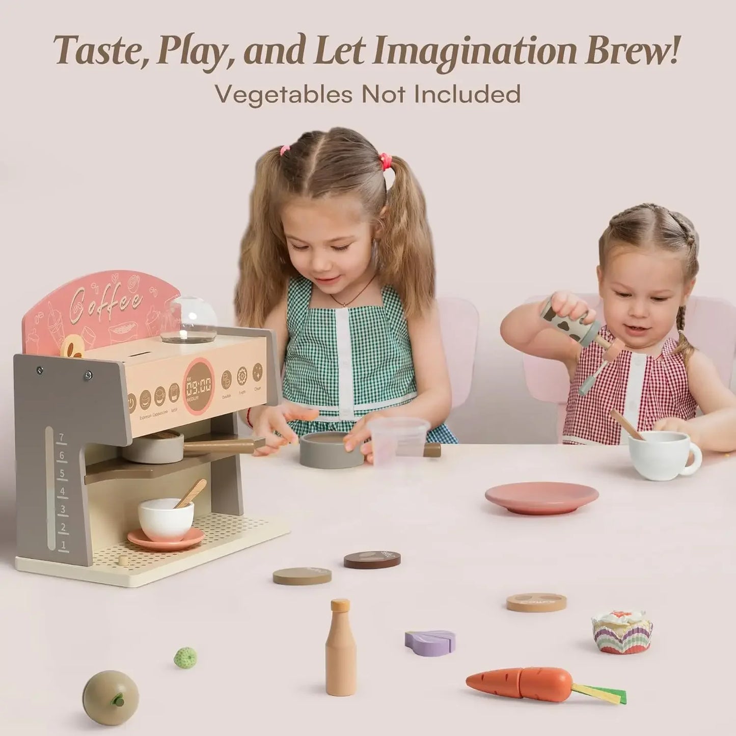 Robud Kids Coffee Maker with Grinder Wooden Toy Coffee Maker Espresso Machine Playset Play Kitchen Kitchen Sets for Girls Boys