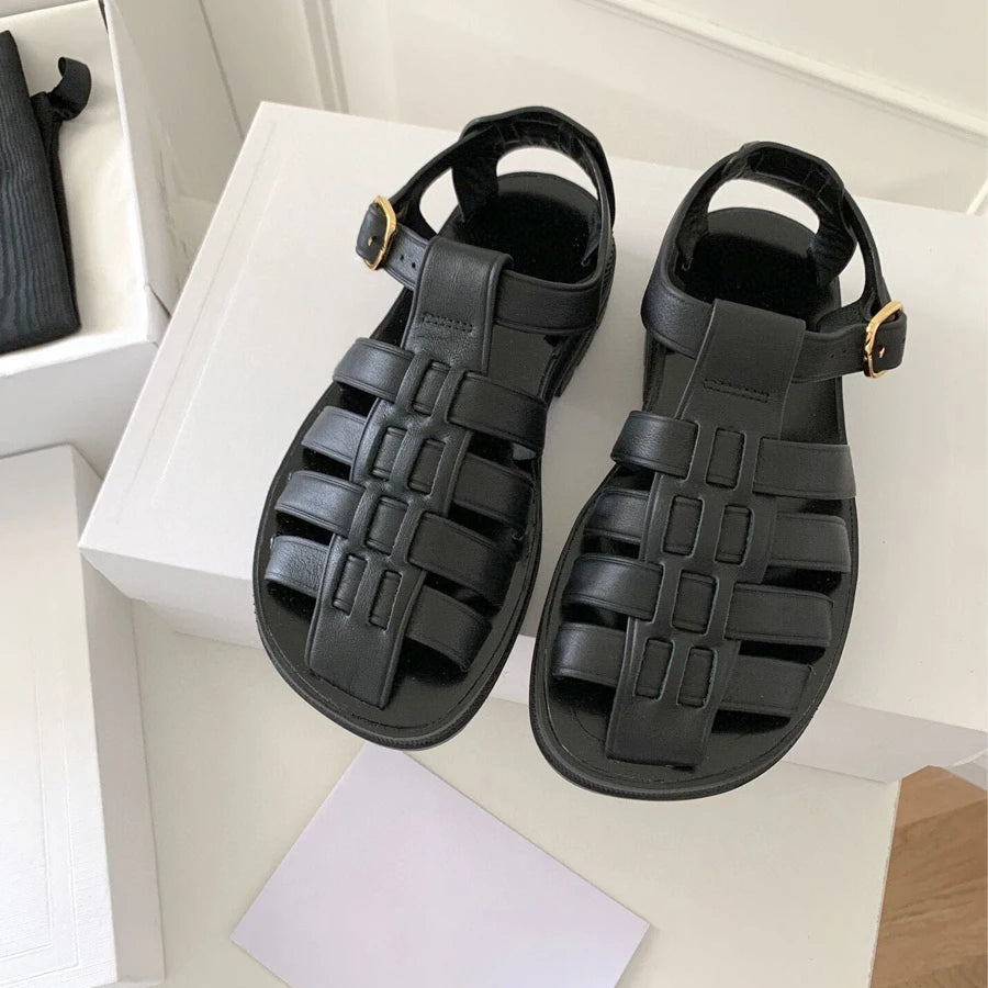 Brown Gladiator Platform Sandals Leather Ankle Strap