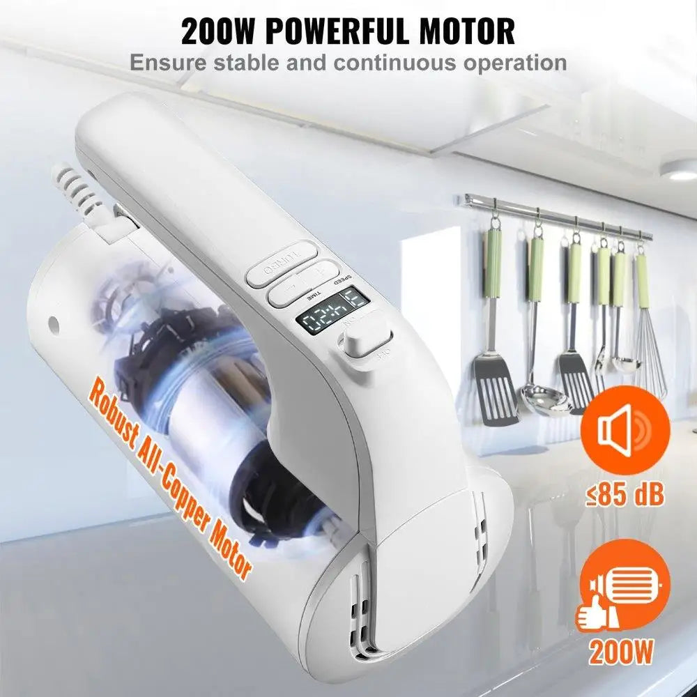 Digital Electric Hand Mixer 5 200W Portable Turbo Beaters Dough Hook Whisk Baking Kit with Storage Bag