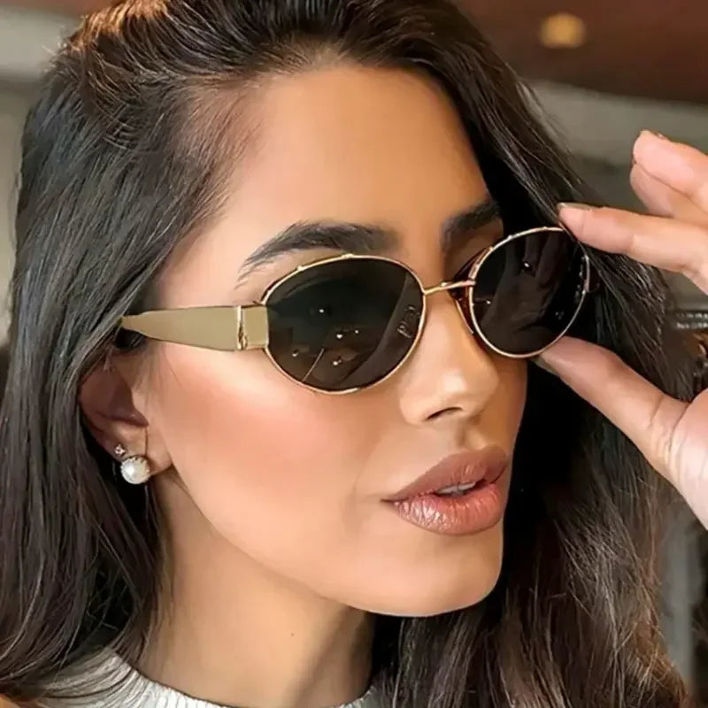 1Pair UV400 Personalized Sunglasses Unisex Vintage Classic Oval Luxury Metal Frame Sun Glasses Goggles for Fishing Cycling Shade