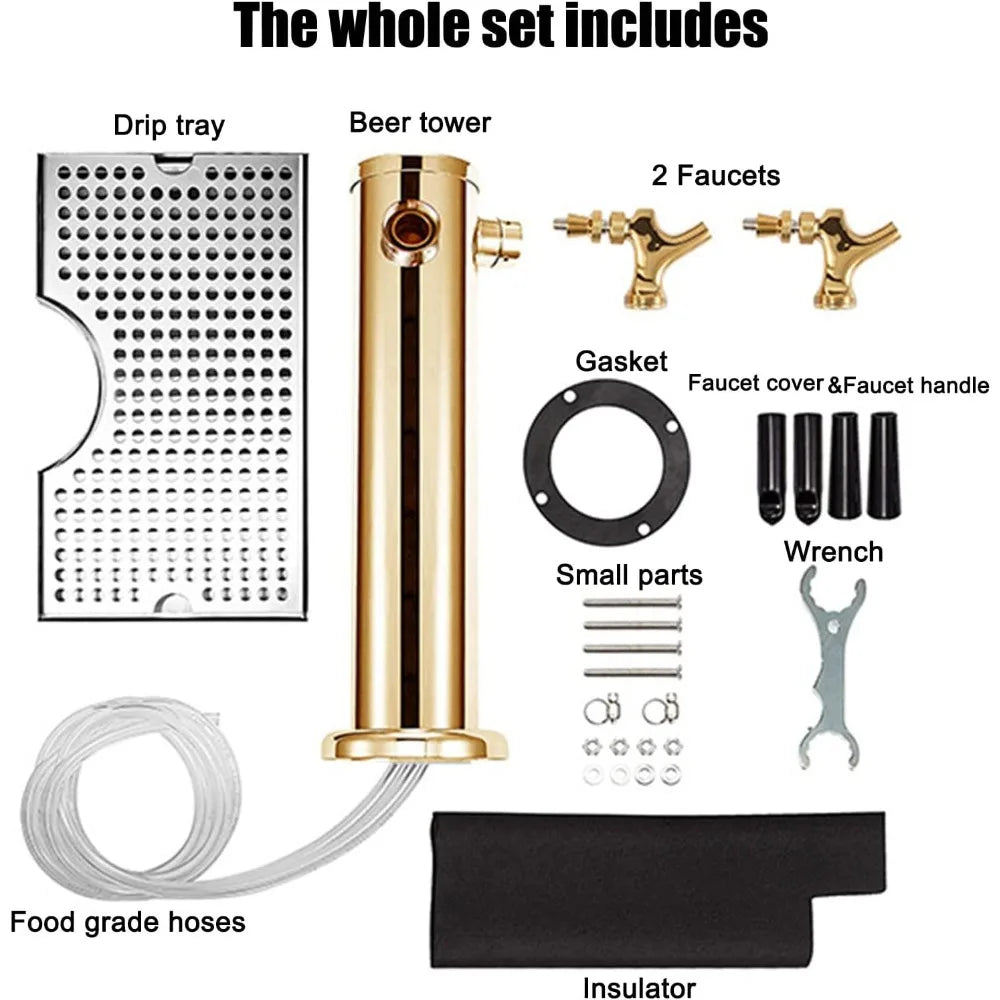 Kegerator Tower,Stainless Steel Beer Tower,Beer Tower,Single Tap Draft Beer Kegerator Tower,Stainless Steel Double Faucet Draft
