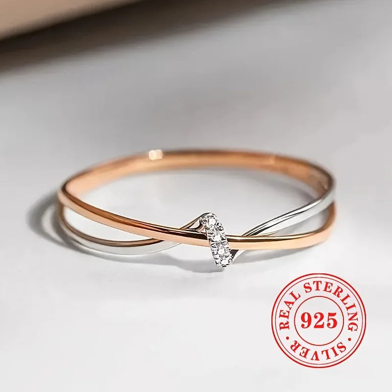 1pc READKISS Women'S Elegant S925 Sterling Silvery Double-Tone Twisted Ring - Rhodium-Plated April Birthstone