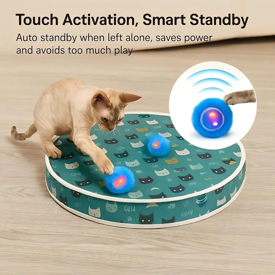 Interactive Cat Toys Play Mat with Automatic Motion Balls LED Lights Bird Chirping Sound 3 Speed Levels Indoor Enrichment Cat P