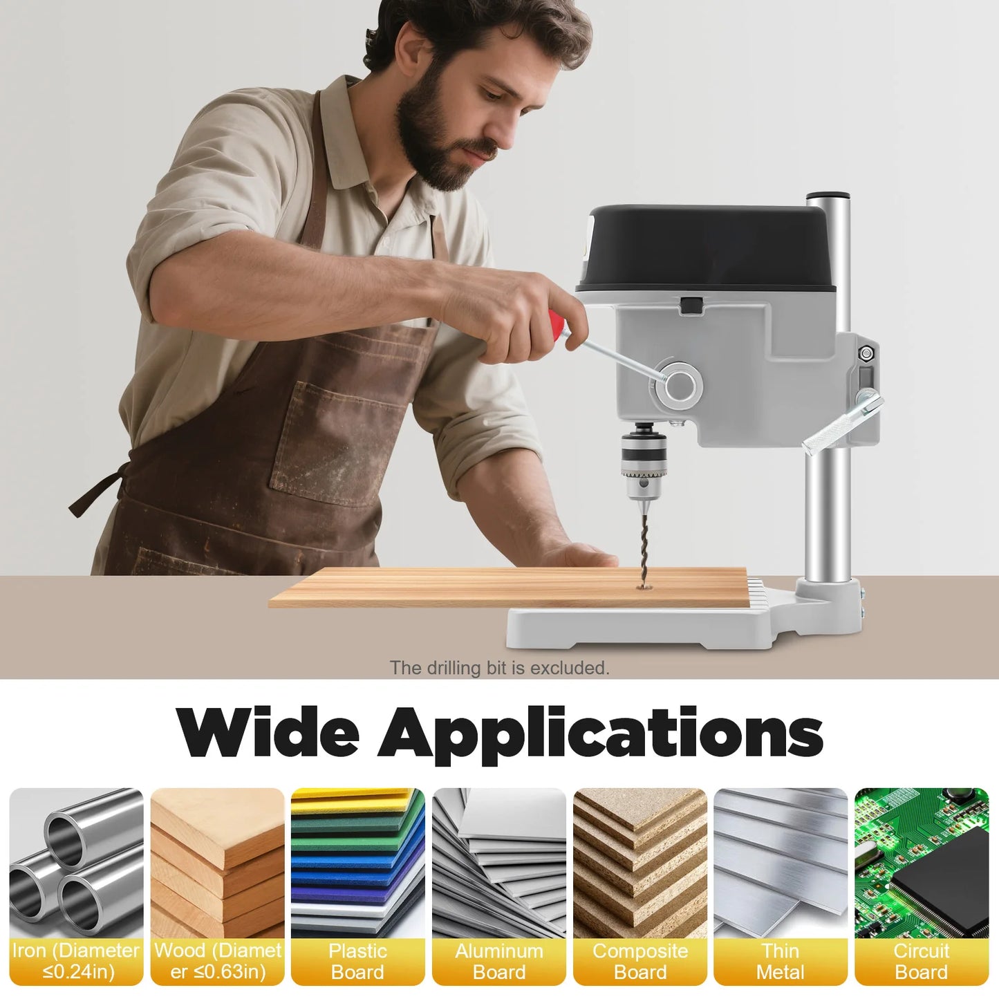 340W Mini Bench Drill Press, 0-16000RPM 3-Speed, Precision Depth Gauge for Wood Metal DIY Craft Model Making