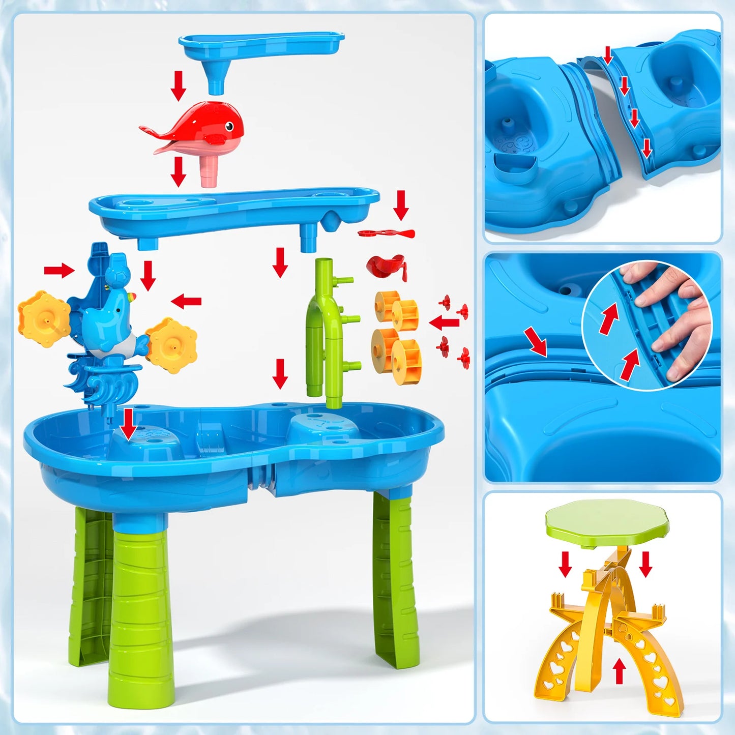 Outdoor sand and water sensory toy with funnel and shovel tools for children aged 3-8, beach and summer toys for boys and girls