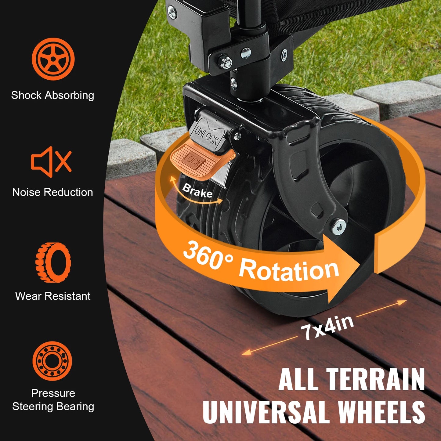 VEVOR Collapsible Folding Beach Wagon Cart with All Terrain Wheels and Drink Holders for Camping Shopping and Garden