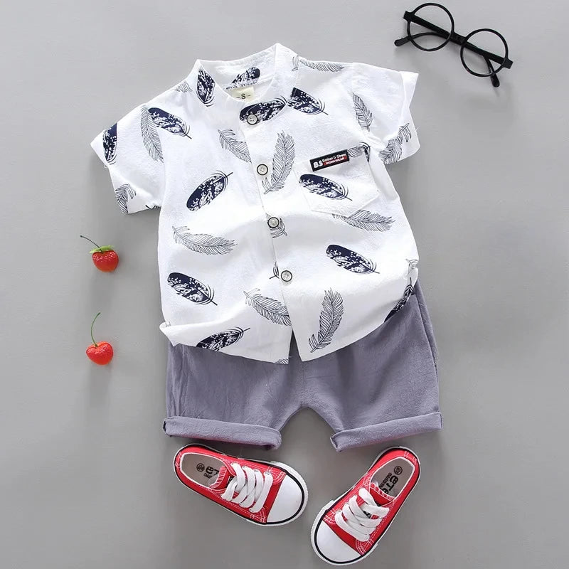 New Summer Baby Clothing Children Boys Fashion Printed Shirt Shorts 2Pcs/Sets Toddler Casual Cotton Clothes Suit Kids Tracksuits