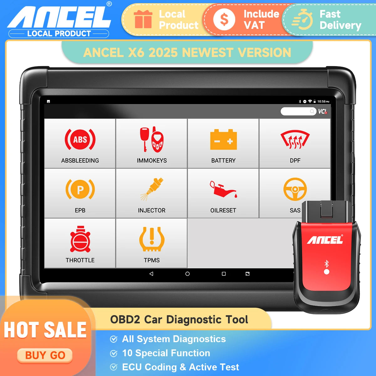 ANCEL X6 OBD2 Car Scan Tools All System Diagnostic Oil EPB TPMS DPF. SAS Reset ABS Bleeding ODB OBD 2 Automotive Scanner