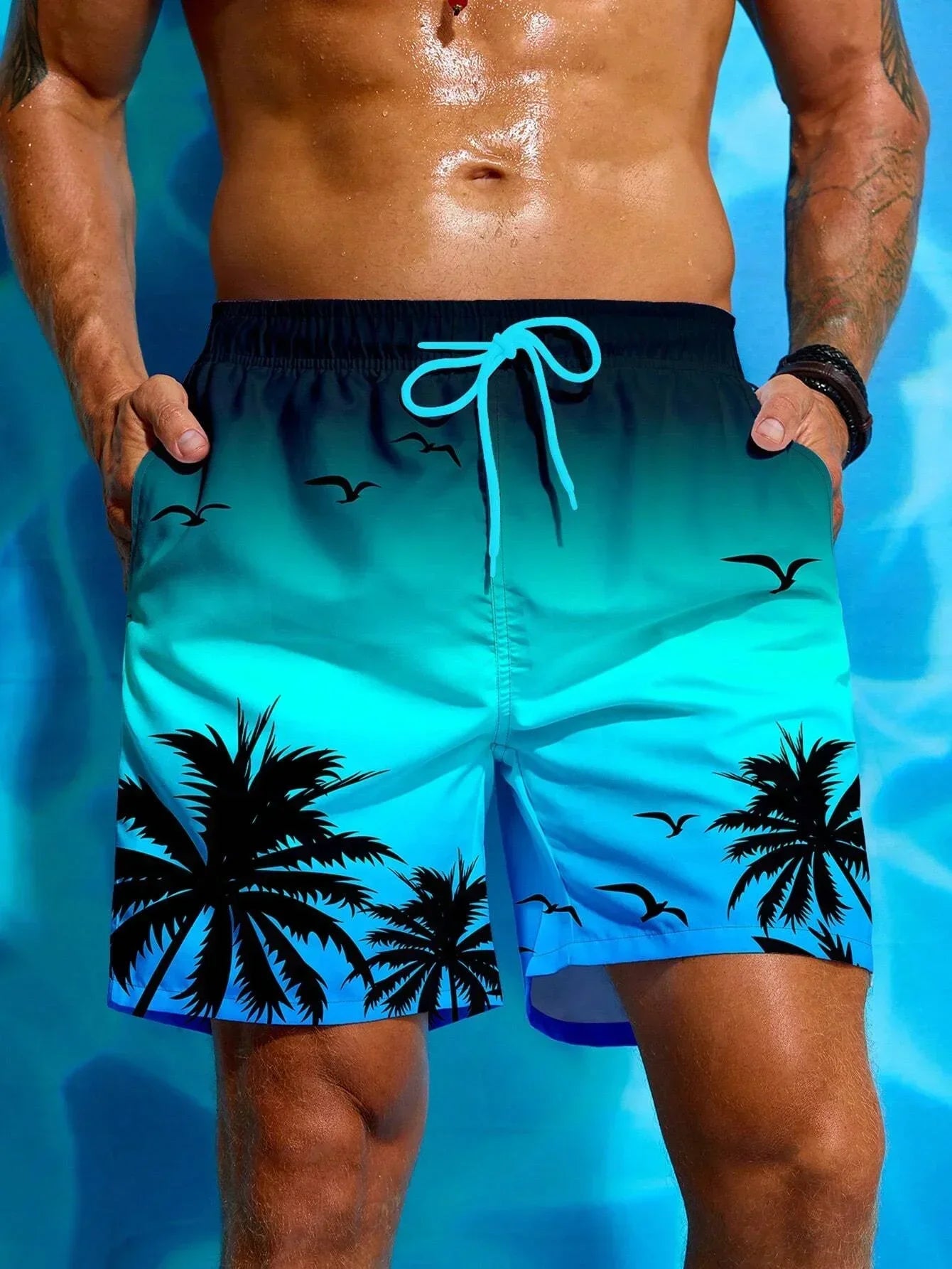 Summer Hawaiian Quick Dry Beach Shorts Plaid Trunks
