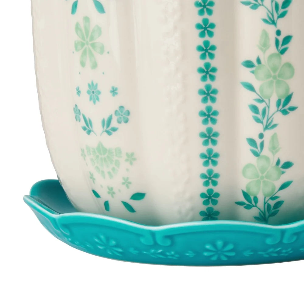 8 Inch Flower Patterned Scallop Planter Ceramic Pot Indoor Outdoor Plants Home Décor Gardening Succulent Holder