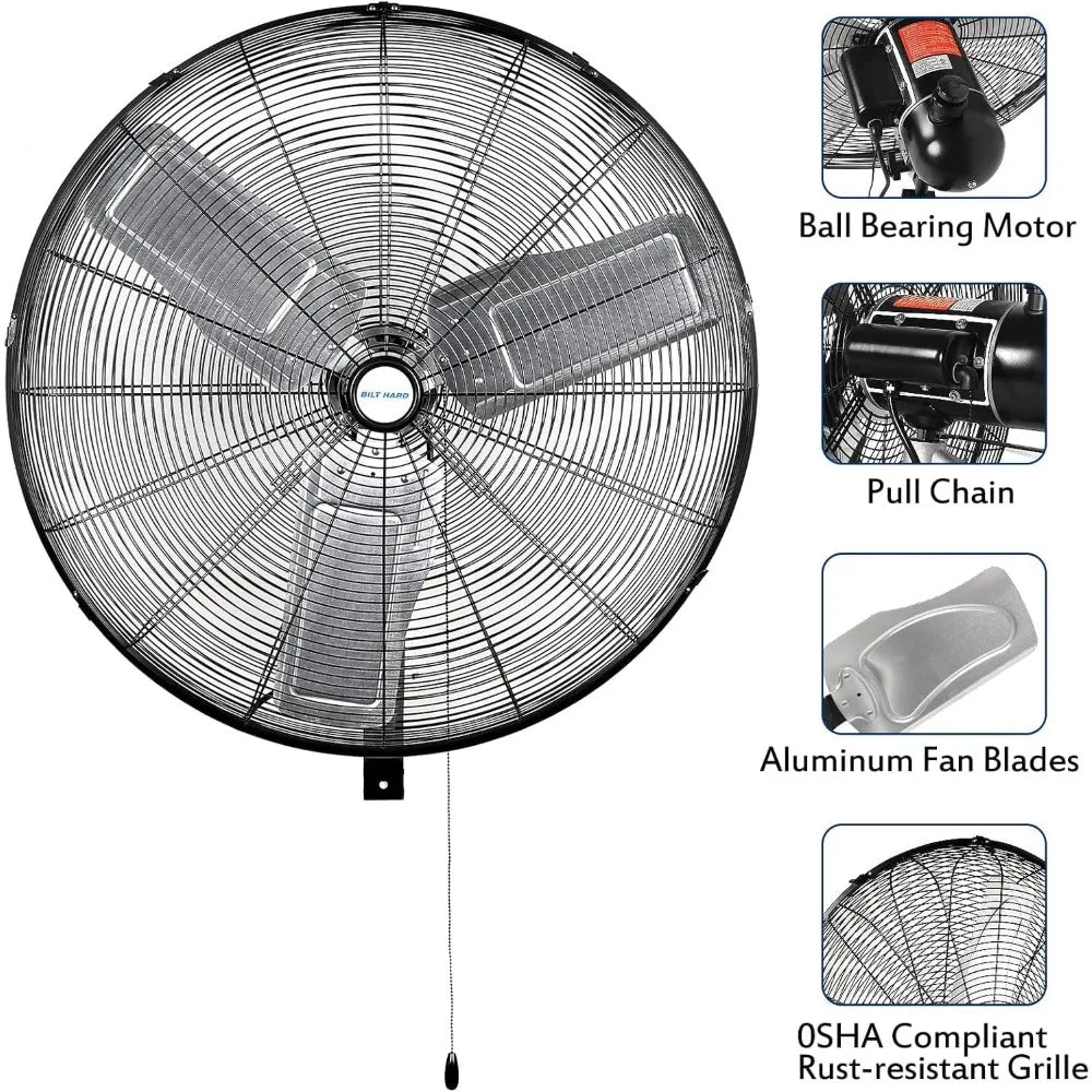 24 in. Outdoor Oscillating Wall Fan, 6300 CFM 3-Speed Heavy Duty Outdoor Wall Fans, High Velocity Waterproof Fans for Patio, Co